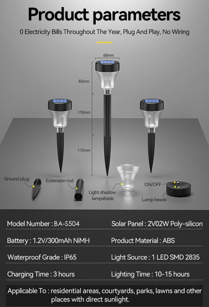ABS IP55 Solar Pathway Lights 80 Lumens Outdoor Waterproof Solar Lights