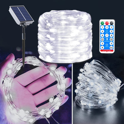 100LED/200LED 8 Modes Solar Powered Leather Wire String Lights For Outdoor Indoor