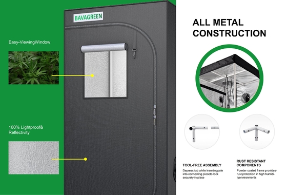 120x120x200cm Large Hydroponic Grow Tent 22mm Metal Pole 1680D Mylar 4x4 Plant Kit for Home Cultivation