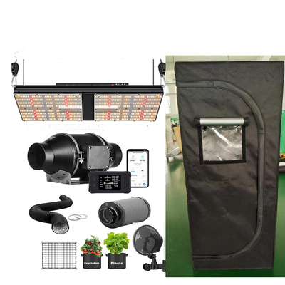 Smart Grow Zelt Komplett Kit 80x80x180cm 1680D White PE Plant Tent Samsung LED Lamp UV IR with WIFI APP Inline Duct Fan