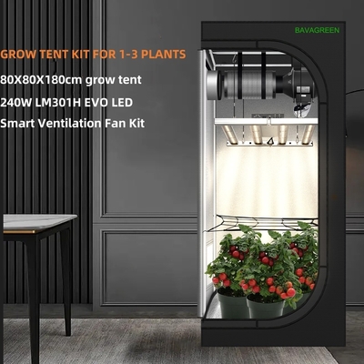 BAVAGREEN Plant Growing Kit 240W LM301H EVO Mint White UV IR LED Grow Light 80x80x180cm 1680D Grow Tent With Smart Fan