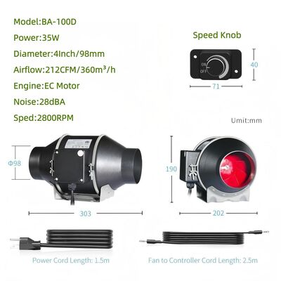Ventilation Fan WIFI APP Smart Inline Booster Duct Fan Quiet EC Motor Energy Saving 4 Inch 35W Power with Low Noise and High Airflow