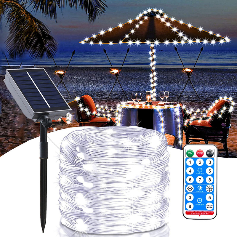 24V 100LED DIY Leather Wire Lamp Solar String Light For Wedding Garden