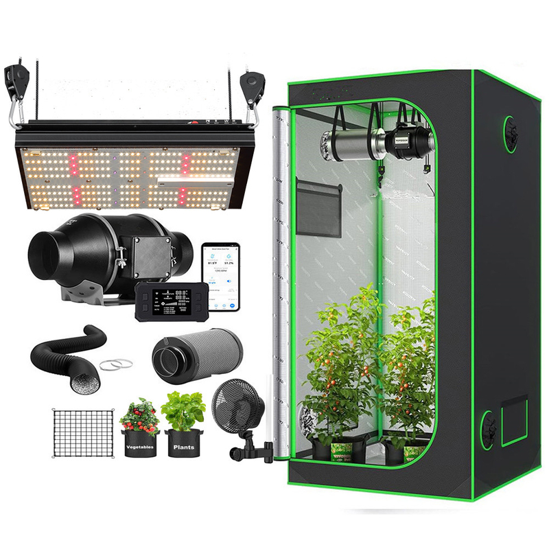BAVAGREEN Growbox Complete Set 80x80cm 1680D Grow Tent with Dimmable LED Lamp Smart APP Air Ventilation Fan